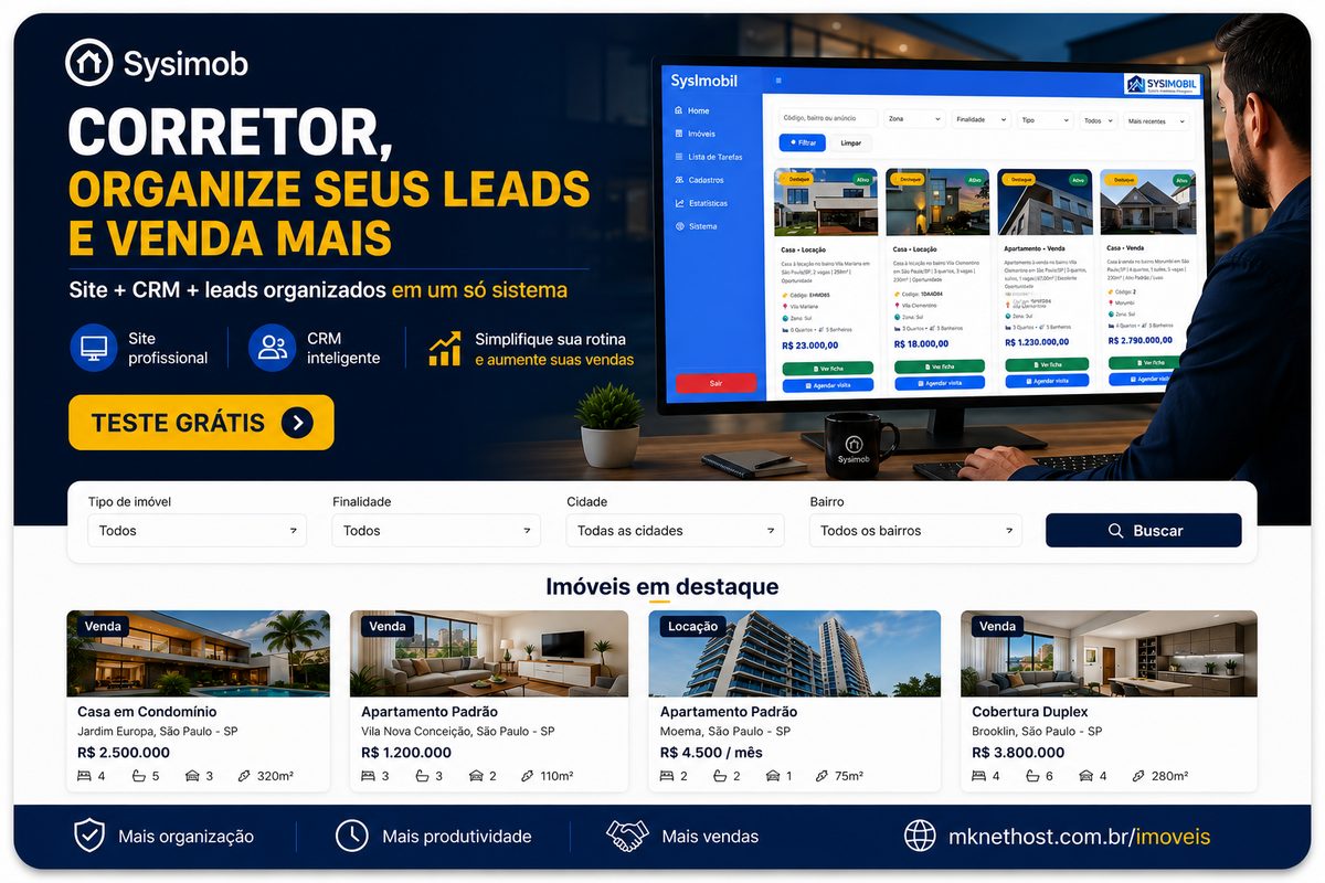 Painel e site do SySimob ERP Imobiliário